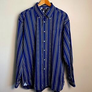 Tommy Hilfiger 80's 2-ply Fabric Men's Blue Stripe Button Up Dress Shirt X-Large